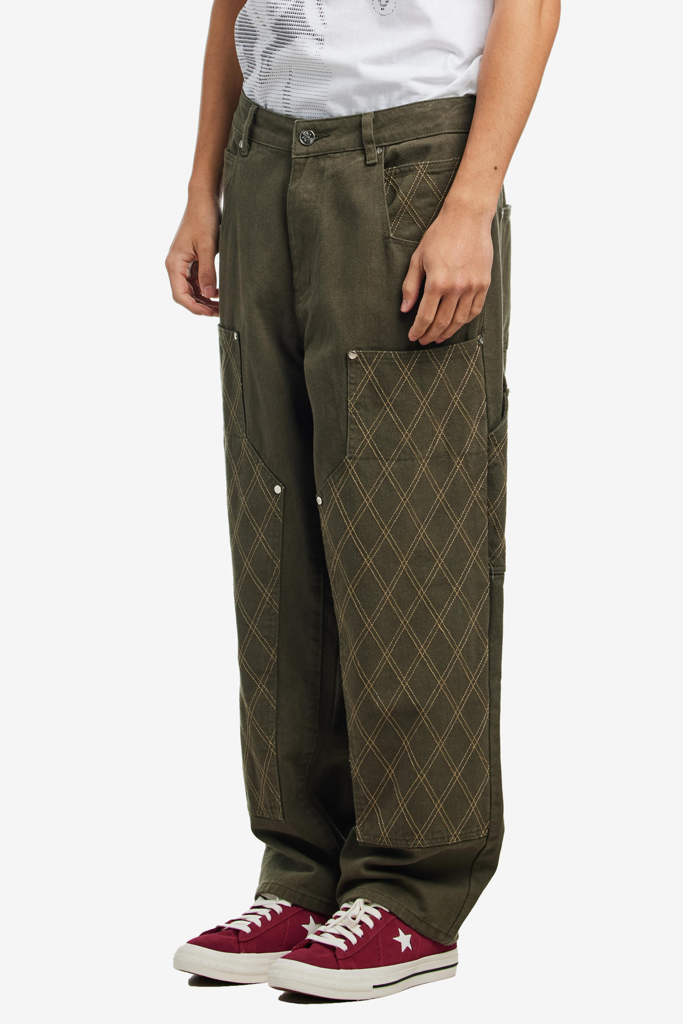 CROSS STITCH DOUBLE KNEE JEANS-STAR TEAM-147000 | 웍스아웃