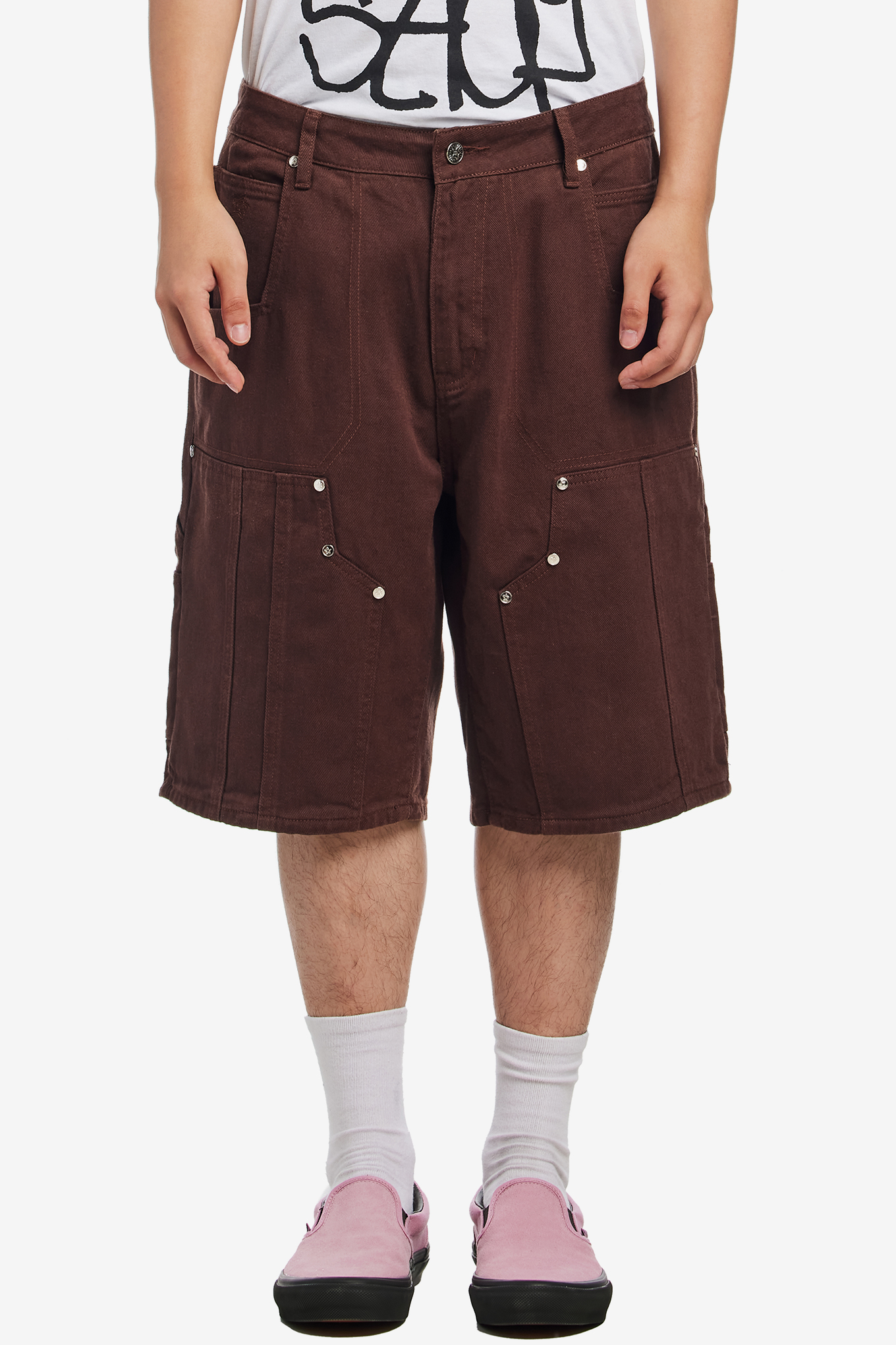 DOUBLE KNEE SEAM JEAN SHORTS-STAR TEAM-140000 | 웍스아웃