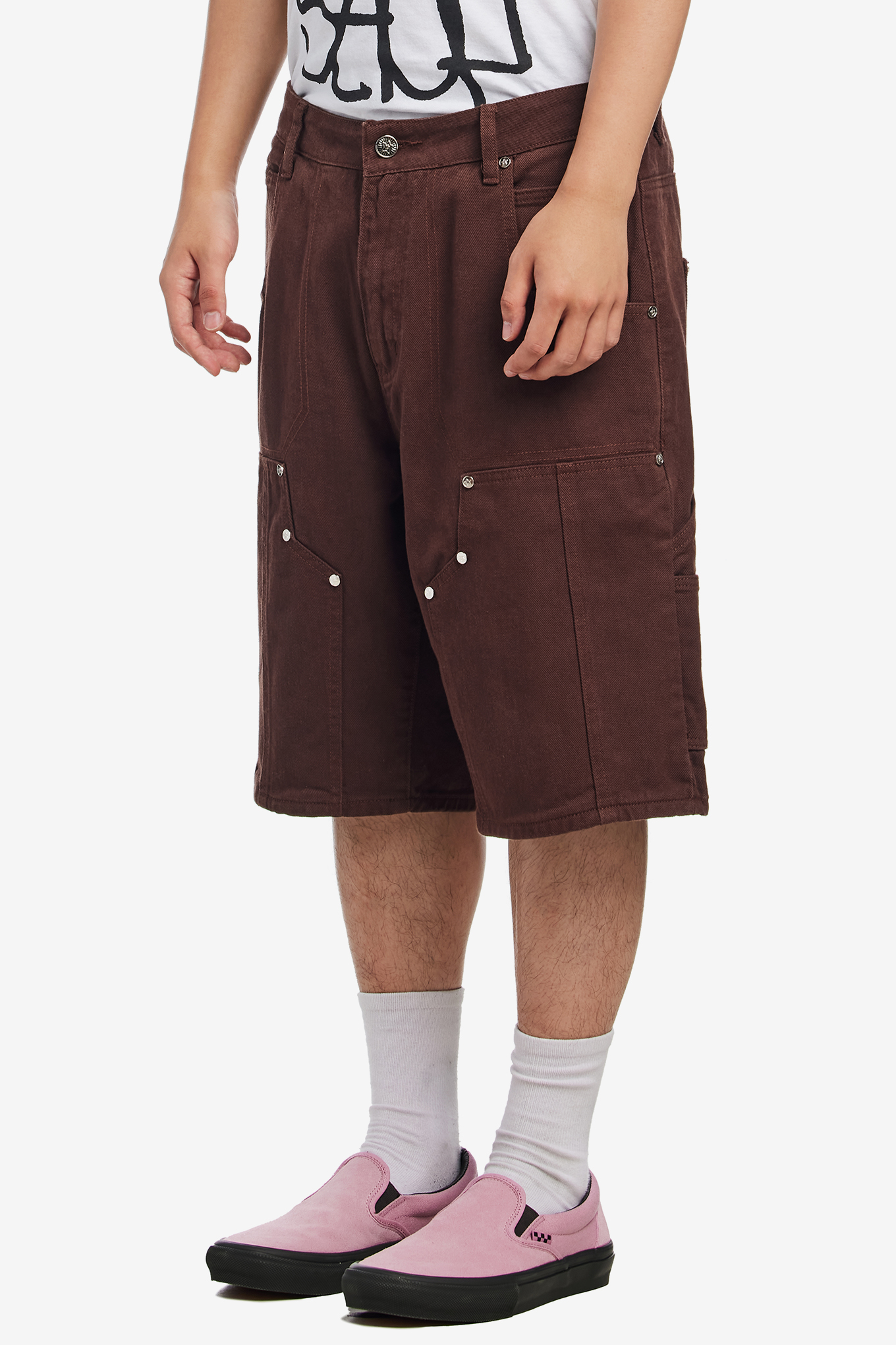 DOUBLE KNEE SEAM JEAN SHORTS-STAR TEAM-140000 | 웍스아웃