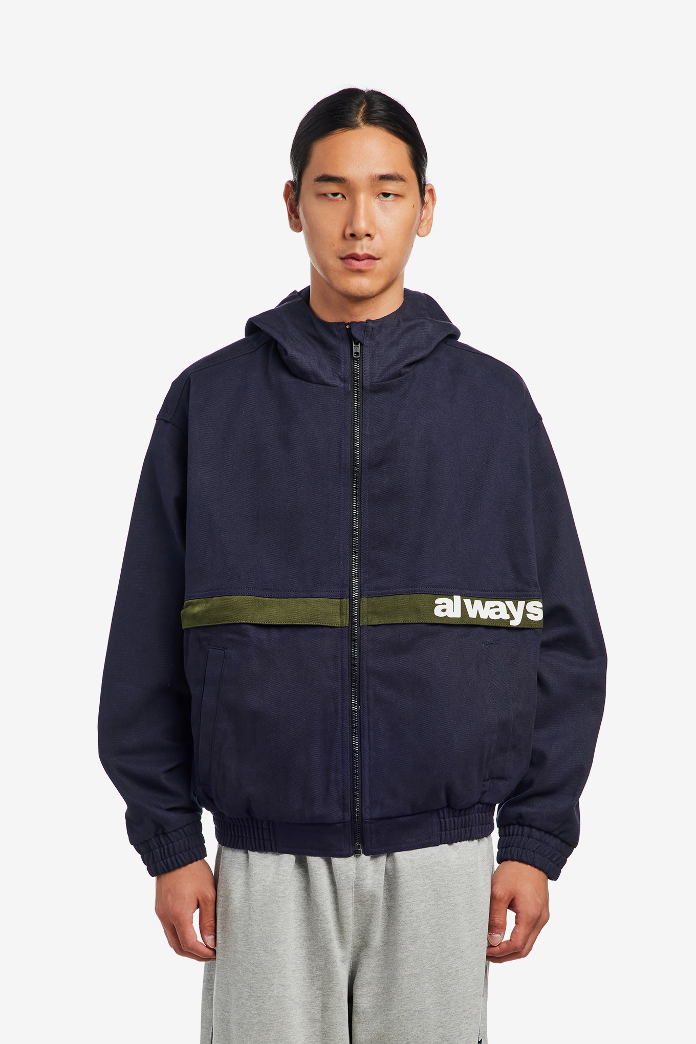 TWO TONE CANVAS BOMBER JACKET-ALWAYS DO WHAT YOU SHOULD DO-190400