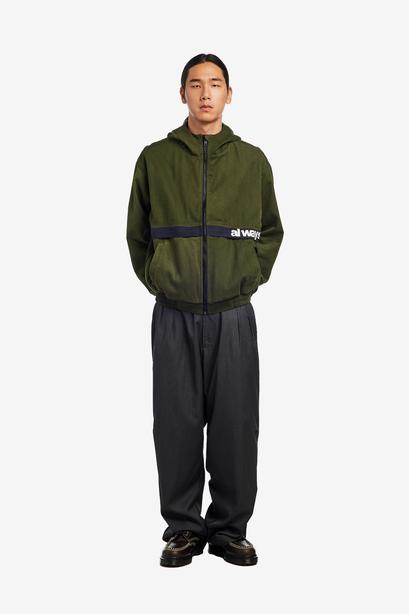 TWO TONE CANVAS BOMBER JACKET-ALWAYS DO WHAT YOU SHOULD DO-142800