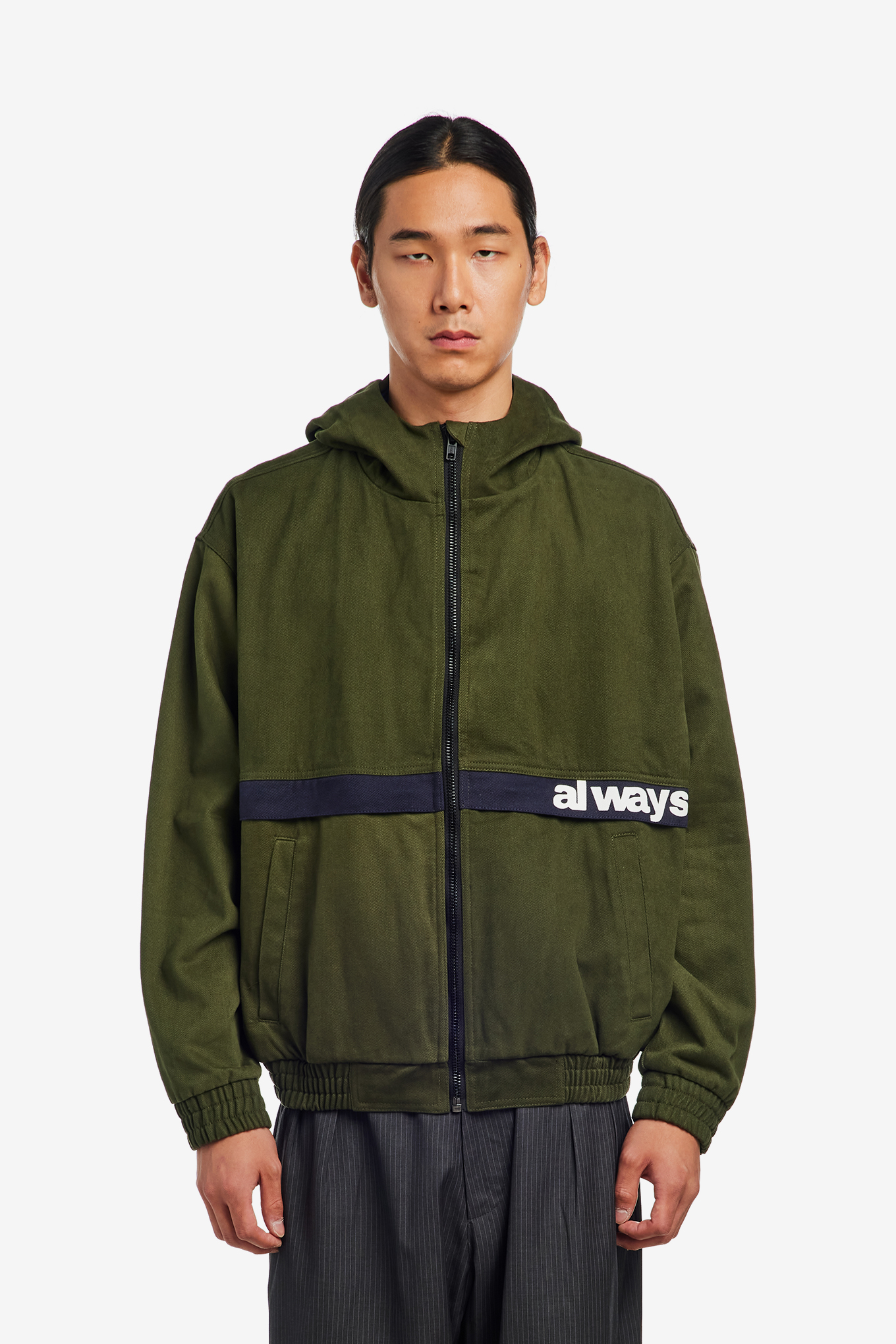 TWO TONE CANVAS BOMBER JACKET-ALWAYS DO WHAT YOU SHOULD DO-142800