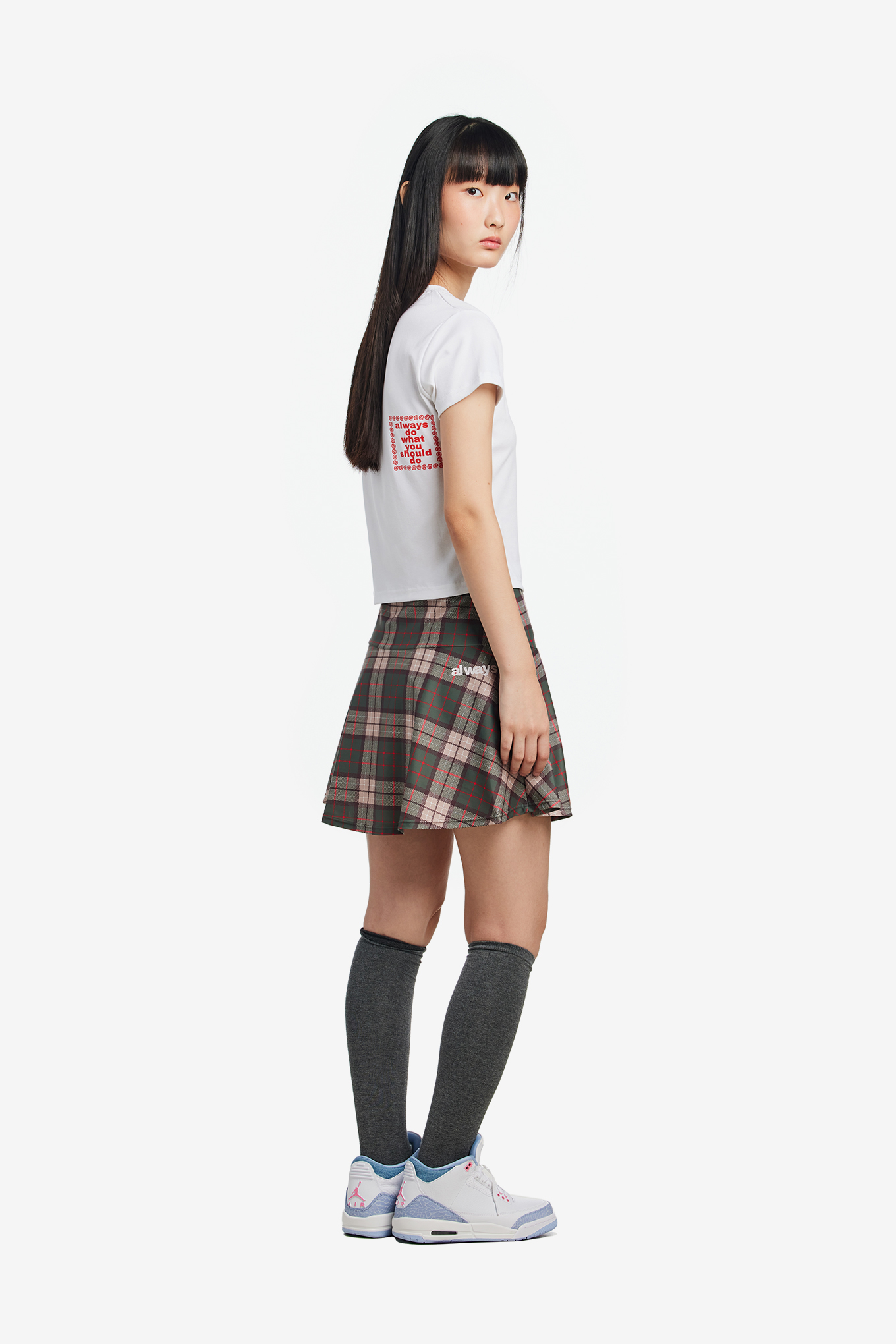 PLAID HE@RT LOGO SKORT-ALWAYS DO WHAT YOU SHOULD DO-41000 | 웍스아웃