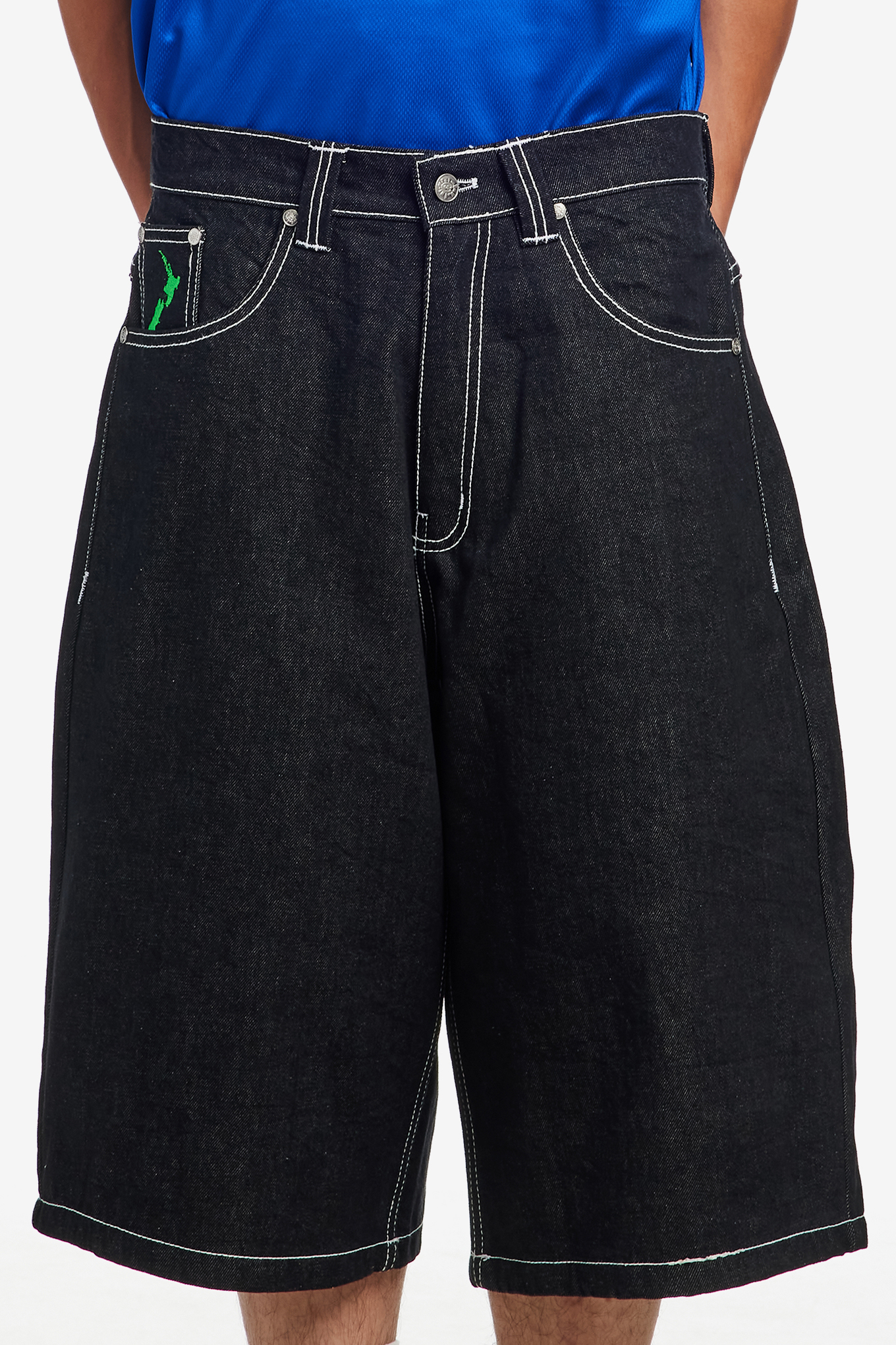 BACK POCKET PRINT DENIM SHORTS-ALWAYS DO WHAT YOU SHOULD DO-74000