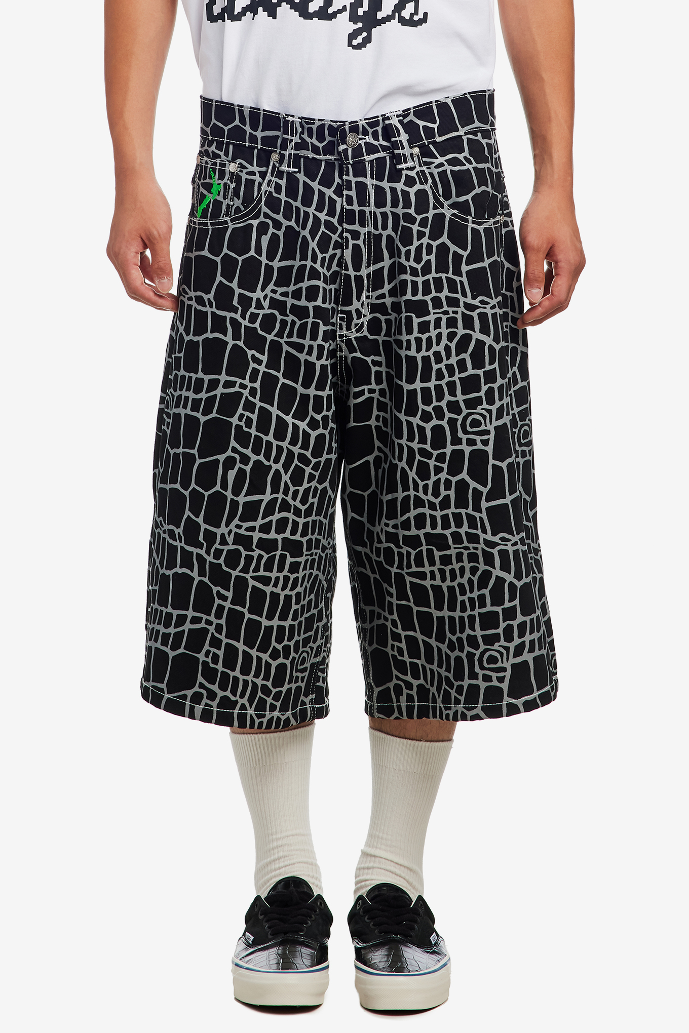 CROC PRINT DENIM SHORT-ALWAYS DO WHAT YOU SHOULD DO-74000 | 웍스아웃