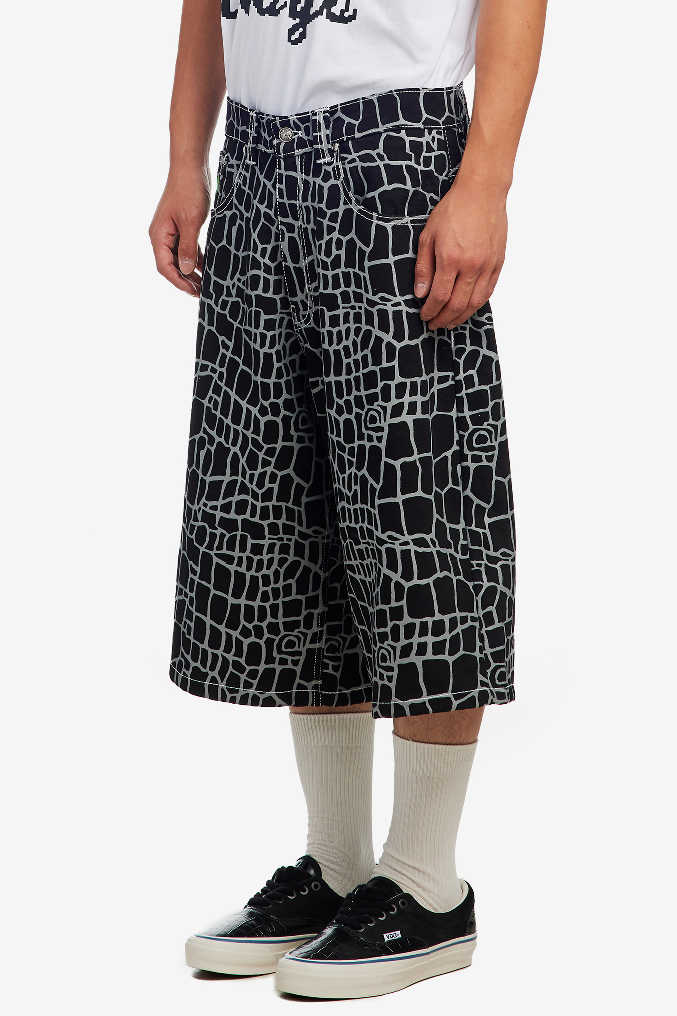 CROC PRINT DENIM SHORT-ALWAYS DO WHAT YOU SHOULD DO-74000 | 웍스아웃
