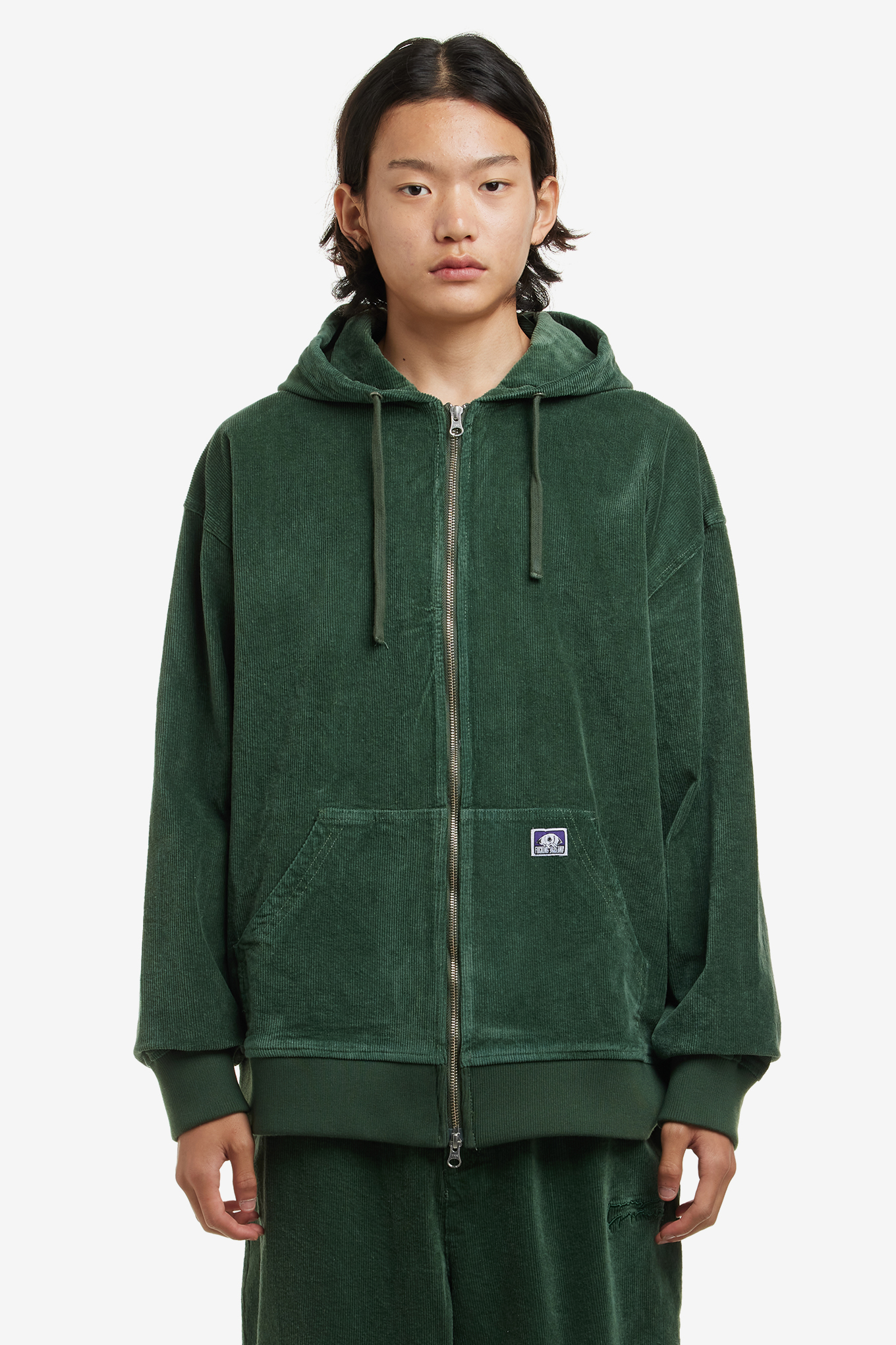 【SATIIIZ】Anka Corduroy Hoodie Fucking Awesome Men's Corduroy Zip Hoodie in Green Fucking