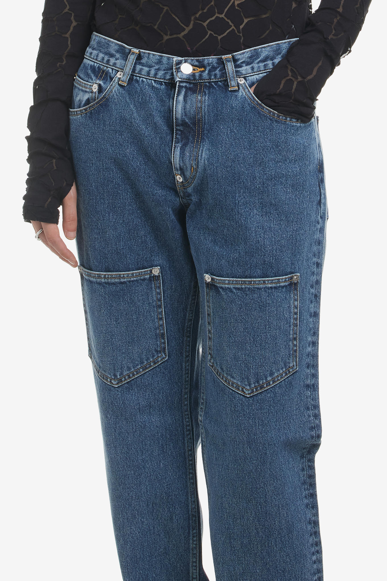 WASHED DENIM FRONT POCKET PANTS-JOHN LAWRENCE SULLIVAN-260000