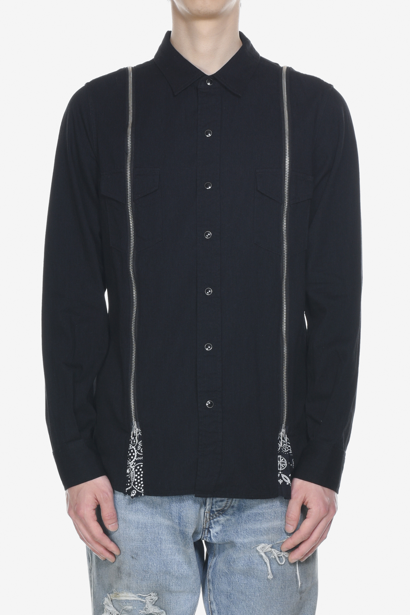 MINEDENIM-x OLD PARK ZIP DENIM SHIRT 160000 | 웍스아웃