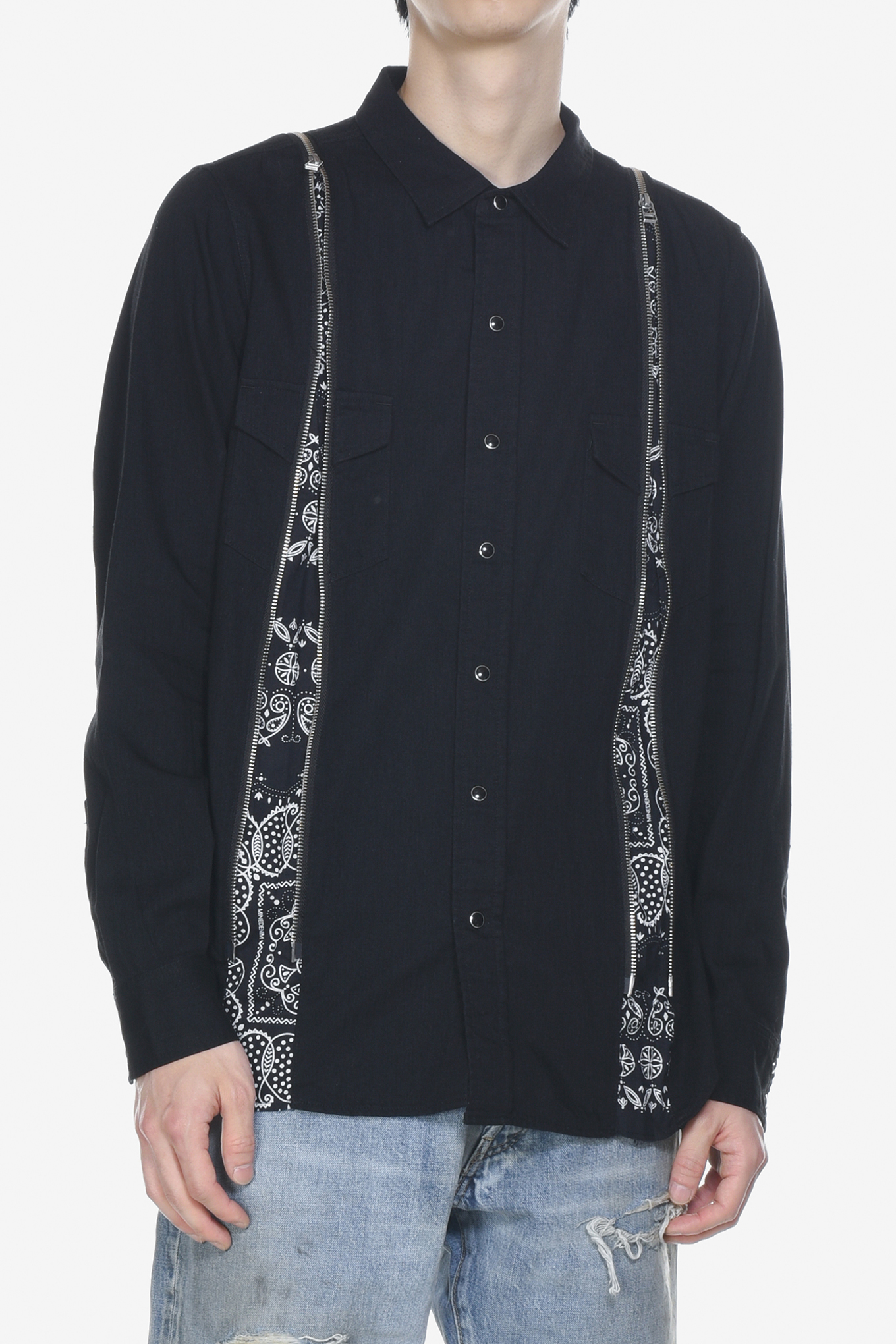 MINEDENIM-x OLD PARK ZIP DENIM SHIRT 160000 | 웍스아웃