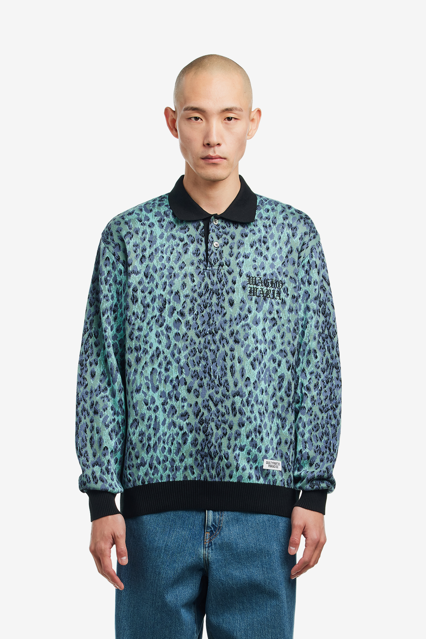 トップス WACKO MARIA Leopard Knit Polo Shirt L LEOPARD KNIT POLO SHIRT【BLUE】｜WACKO MARIA｜MELTING POT（正規