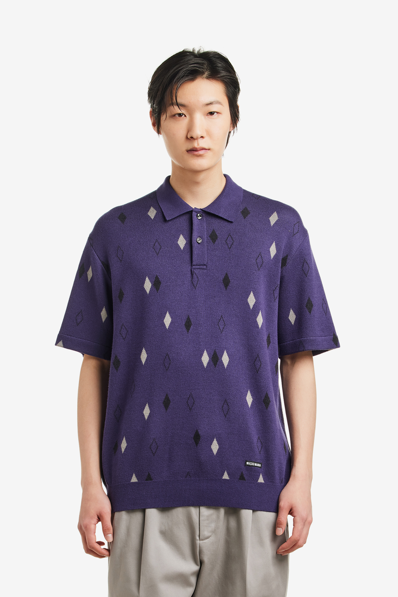 トップス WACKO MARIA DIAMOND KNIT POLO SHIRT WACKO MARIA DIAMOND JACQUARD KNIT POLO SHIRT | LOCKSTOCK/STLIKE